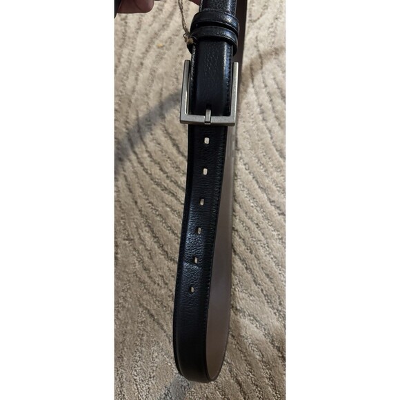 Men's Black Full-Grain Genuine Leather Belt size 46-48 Silver Buckle - Picture 1 of 3